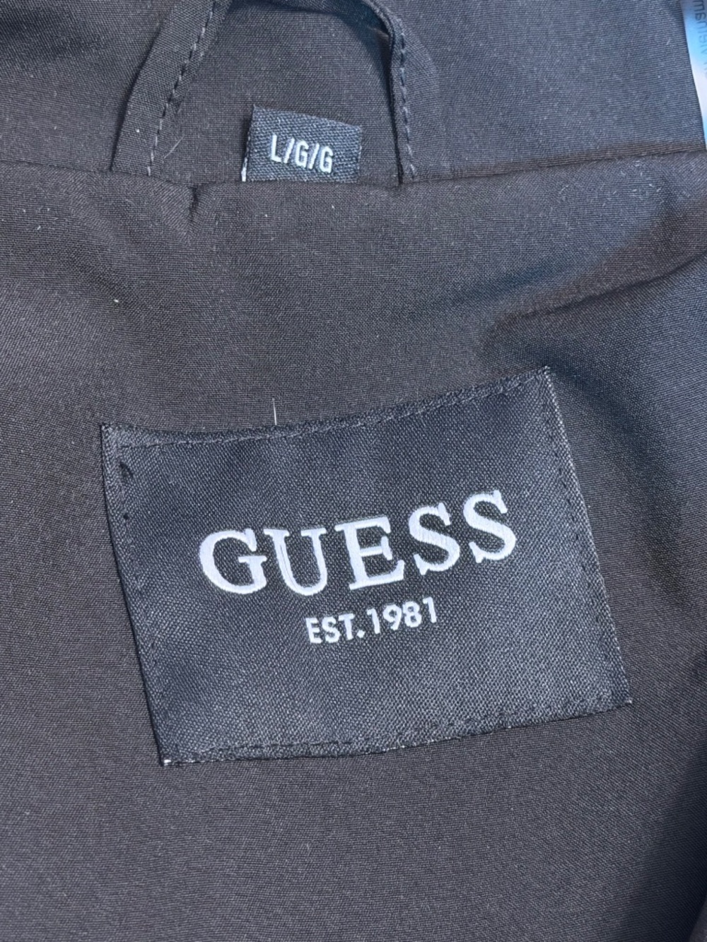 Guess Black Hooded Softshell Coat Gold Zipper Womens Large - Picture 8 of 8